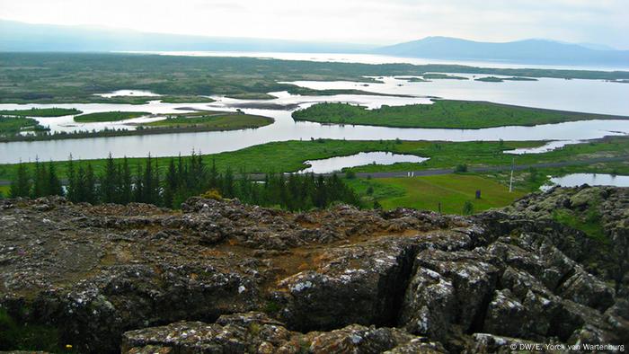 A landscape with small rivers in Thingvellir National Park.