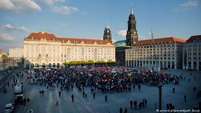 Pegida Demonstrators at Dresden's Altmarkt in 2016
