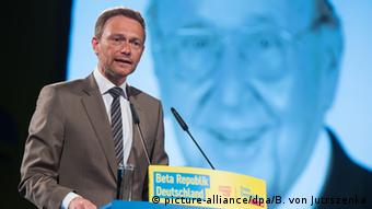FDP leader Christian Lindner addresses a crowd