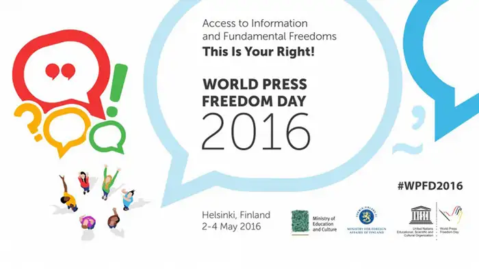 Logo Hinweis GMF16 World Press Freedom day Visual