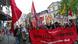 May Day protesters march through the streets of Bonn, carry banners, flags and placards. May Day protesters march through the streets of Bonn, carry banners, flags and placards.