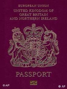 Undated handout photo issued by Britain's Home Office, Monday March 6, 2006, of the front cover of the new British biometric e-passport, (AP Photo/British Home Office/ho)