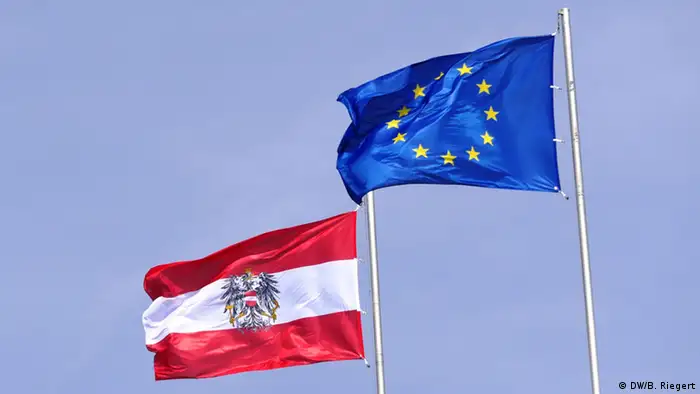 Die Flaggen von Österreich und der EU