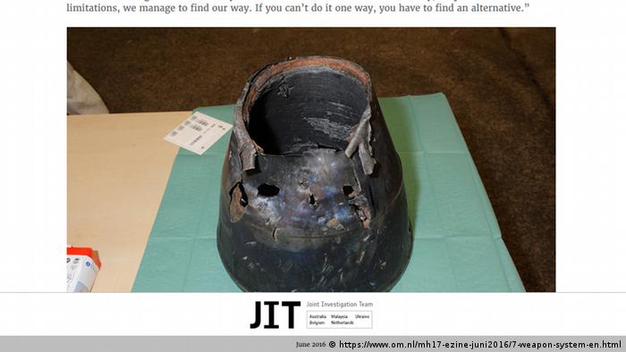 Фрагмент ракети з ЗРК Бук, продемонстрований слідчими JIT