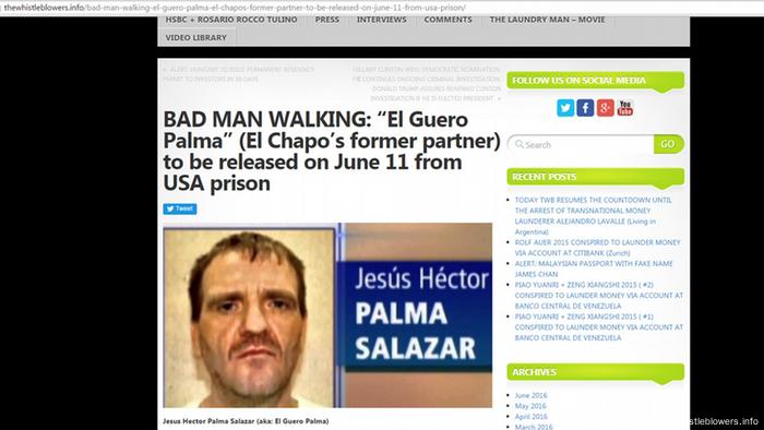 Screenshot thewhistleblowers.info Drogenboss Héctor Palma Salazar (thewhistleblowers.info)