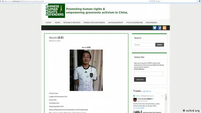 Screenshot Chinese Human Rights Defenders chinesischer Anwalt Xia Lin