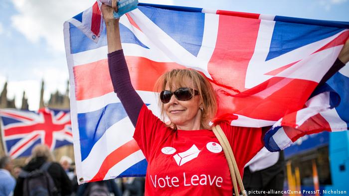 England London Brexit Frau mit Union Jack - Vote Leave (picture-alliance/Zuma Press/T. Nicholson)