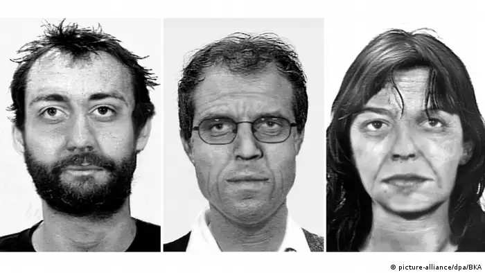 达妮埃拉·柯莱特（右）和“红军旅”的另两名成员一起于2015年6月携带冲锋枪和一个火箭筒在德国不来梅试图抢劫一辆运钞车。这是当时德国警方发布的三人肖像
