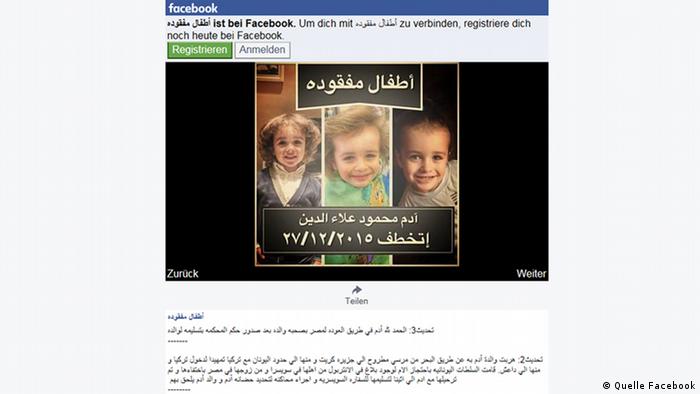 Screenshot Facebook Vermisste Kinder Ägypten