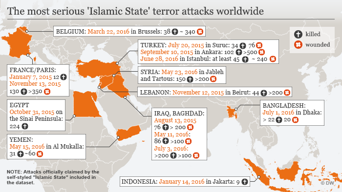 Infografik Karte IS Terroranschläge weltweitet Englisch