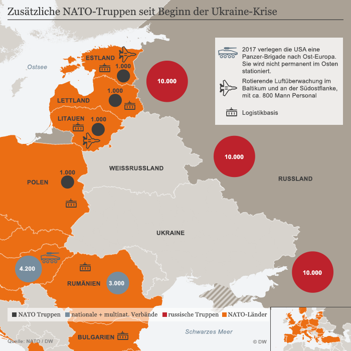 Karte Infografik NATO-Truppen seit Beginn der Ukraine-Krise