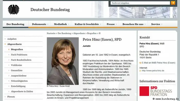 Deutschland Screenshot von SPD-Bundestagsabgeordnete Petra Hinz