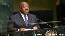 epa04955135 President Ali Bongo Ondimba of Gabon delivers his speech during the 70th session of the United Nations General Assembly at United Nations headquarters in New York, New York, USA, 28 September 2015. The General Debate runs through 03 October 2015. EPA/MATT CAMPBELL |