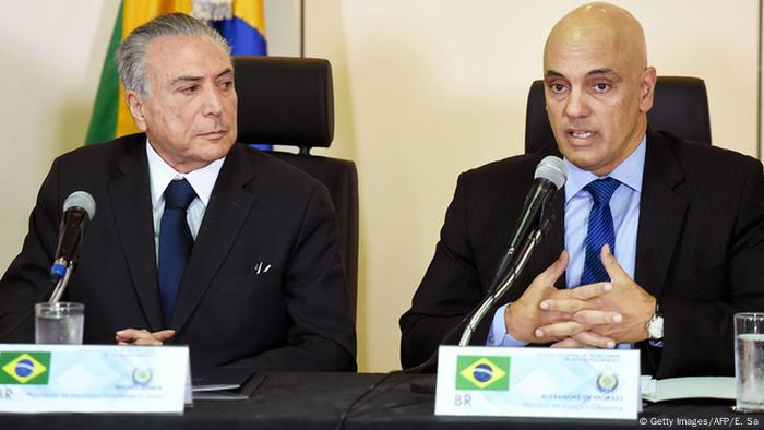 Brasilien Präsident Temer und Justizminister Alexandre de Moraes bei einer Pressekonferenz im Mai in Brasilia (Foto: AFP)
