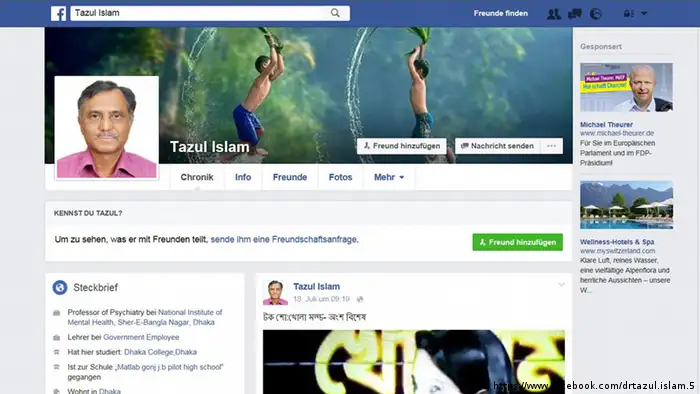 Facebook-Seite von Dr. Tazul Islam