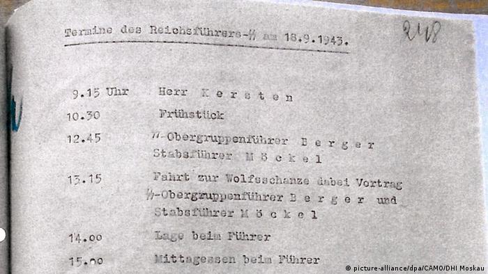 Seite aus dem Dienstkalender von SS-Führer Heinrich Himmler
