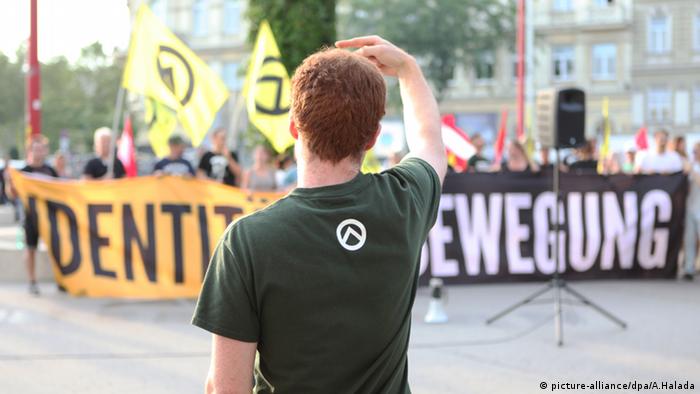 An Identitarian at a protest in Austria