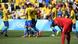 Jogadores do Brasil comemoram gol de Marquinhos durante goleada contra Honduras nos Jogos Olímpicos Jogadores do Brasil comemoram gol de Marquinhos durante goleada contra Honduras nos Jogos Olímpicos
