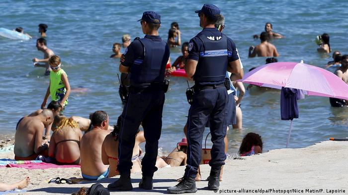 Police patrol a French beach