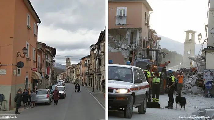 Italien Erdbeben Bildkombo Vorher Nachher 