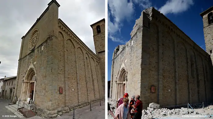 Italien Erdbeben Bildkombo Vorher Nachher
