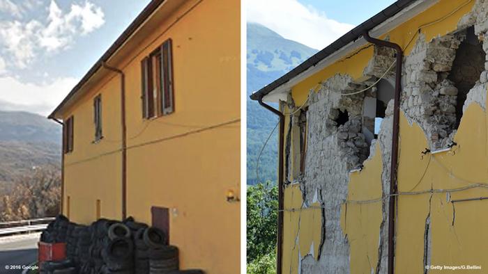 Italien Erdbeben Bildkombo Vorher Nachher 