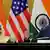India's Sushma Swaraj and US Secretary John Kerry speak at press conference.