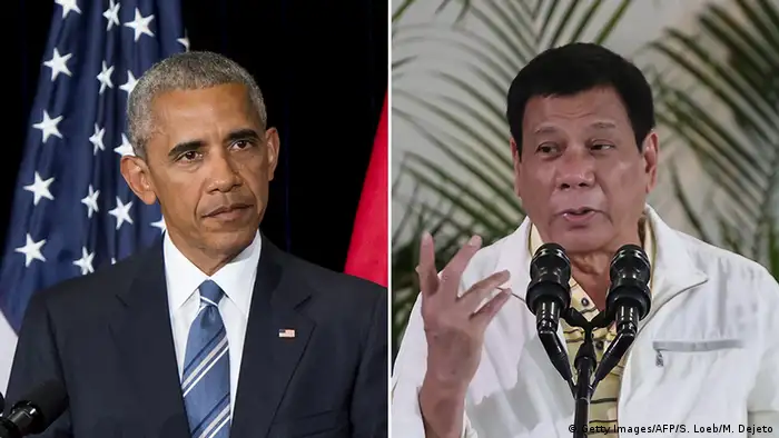Bildkombo Barack Obama und Rodrigo Duterte