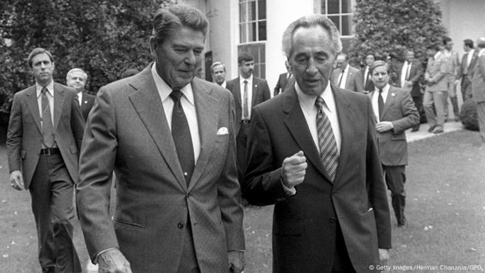 USA Israel Präsident Ronald Reagan & Premierminister Schimon Peres
