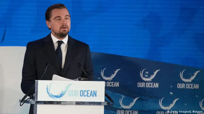 Leonardo DiCaprio hält eine Rede bei der Oceans Conference in Washington DC. (Getty Images/J. Watson)