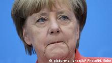 19.09.2016 German Chancellor and Chairwoman of the German Christian Democratic Party (CDU), Angela Merkel, attends a press conference in Berlin, Germany, Monday, Sept. 19, 2016, the day after Merkel's party endured a second setback in a state election in two weeks, as many voters turned to the left and right in Berlin. (AP Photo/Michael Sohn) Copyright: picture-alliance/AP Photo/M. Sohn