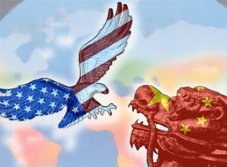 Symbolbild Grafik Weltmacht USA China Adler, Drache