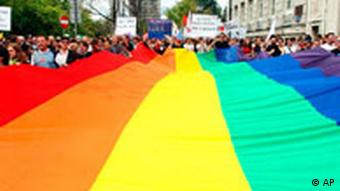 Rainbow flag at gay pride march