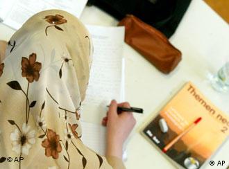 woman wearing headscarf in class