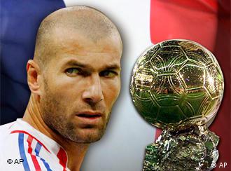 WM06 Goldener Ball für Zinedine Zidane headshot, French national soccer team player, over flag texture, partial graphic