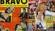 50 Jahre Bravo - Das Cover der ersten Aufsgabe vom Sommer 1956 und das Cover des Jugendmagazins der Nummer 34 (August 2006 nebeneinander. Quelle: Bravo