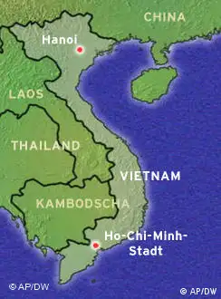 Karte Vietnam mit Nachbarländern, Ho-Chi-Minh-Stadt und Hanoi