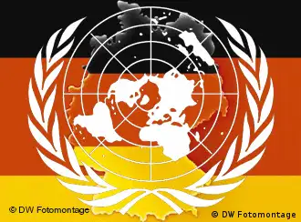 The UN logo superimposed over the German flag