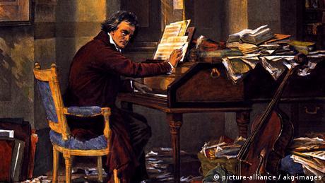 Beethoven composing - Heliotype, colored, based on a paiting, around 1890, by Carl Schlösser 