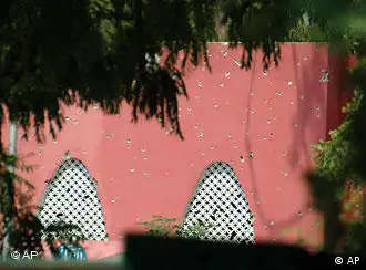 A buttlet ridden of wall of the Lal Masjid or Red mosque seen in Islamabad, Pakistan, Friday, July 6, 2007. The siege of a radical mosque in Pakistan's capital entered its third day Friday after troops rocked the complex with gunfire and explosions and Islamic militants holed up inside rejected government calls to surrender.(AP Photo)
