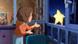 An animated film scene in which a little girl approaches a star in her room An animated film scene in which a little girl approaches a star in her room
