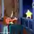 An animated film scene in which a little girl approaches a star in her room