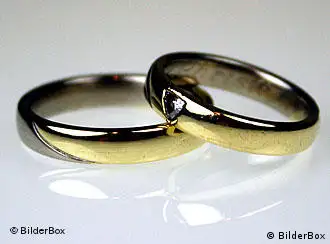 Two wedding rings lie on top of each other
