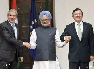 印度总理辛格与欧盟轮值主席苏格拉底，欧盟委员会主席巴罗佐