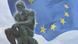Auguste Rodin's Thinker in front of an EU flag Auguste Rodin's Thinker in front of an EU flag