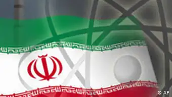 Atomsymbol vor iranischer Flagge