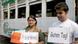 Students of the Goethe Institute hold placards with German language words Students of the Goethe Institute hold placards with German language words