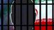 A silhouette of a man behind bars with an Iranian flag A silhouette of a man behind bars with an Iranian flag