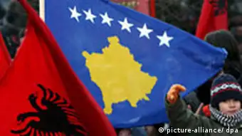 The flags of Kosovo and Albania as Kosovo declared independence