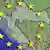 Žute zvjezdice sa zastave Europske unije iznad zemljovida Hrvatske (fotomontaža)